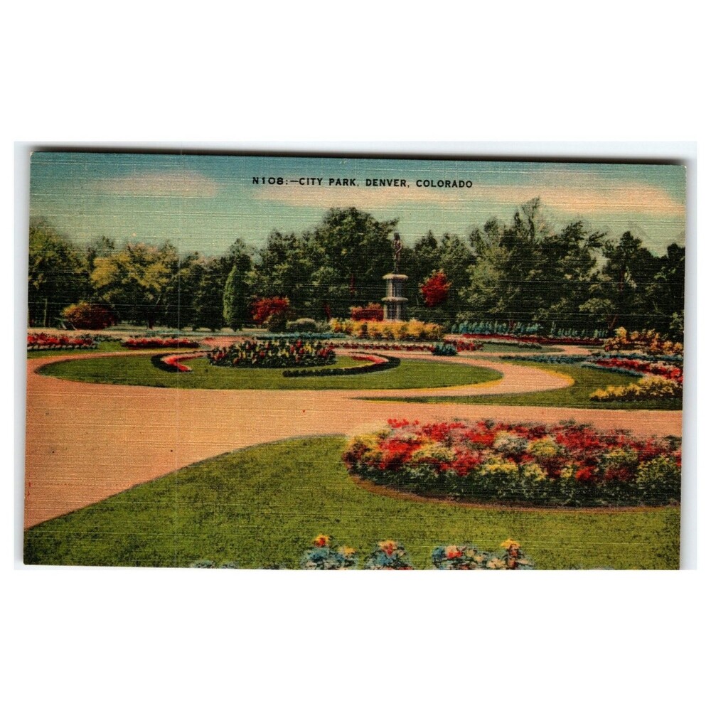 Denver Colorado City Park Fountain Linen Postcard Metrocraft Tichnor